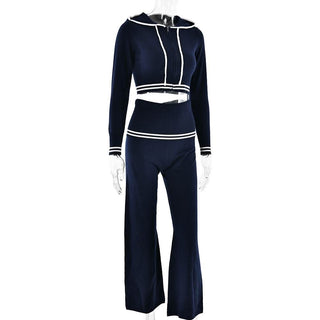 Long sleeve hoodie knitted zip-up high rise pant set