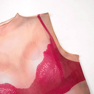 Crewneck sheer mesh print sleeveless contrast top