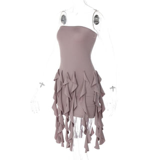 Ruffle backless sleeveless solid tube mini dress