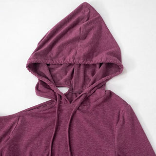 Hoodie long sleeve drawstring off shoulder mini dress