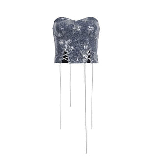 Glitter denim star pattern metal chain tube top