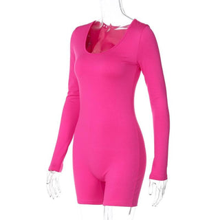 Solid u neck long sleeve romper