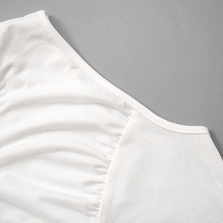 One shoulder ruched irregular solid backless top