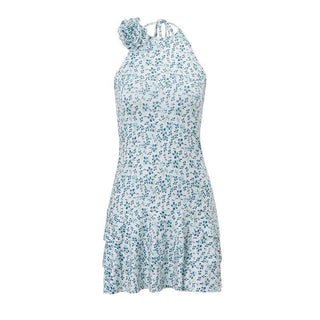 Halter print flower applique mini dress