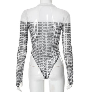 Gloves long sleeve crewneck letter print button bodysuit