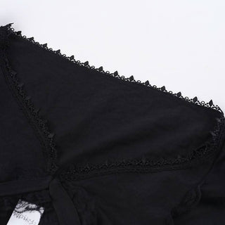 Puff sleeve lace hem button shrug top