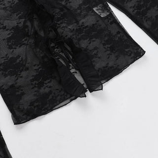 Long sleeve v neck lace self tie top