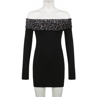 Off shoulder long sleeve leopard print mini dress