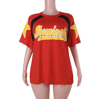Short sleeve crewneck letter print contrast top