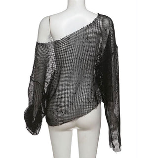 Long sleeve fishnet solid top