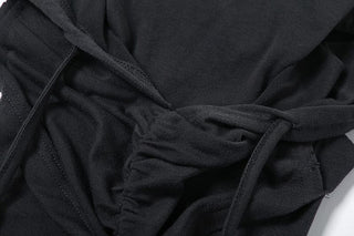 Sleeveless hoodie drawstring cross front ruched top