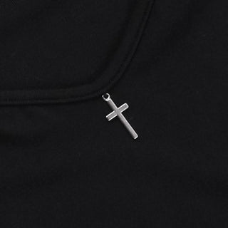 High neck long sleeve hollow out cross metal cut out top