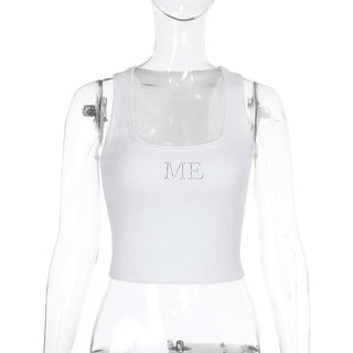 U neck "ME" beaded lace hem tank top