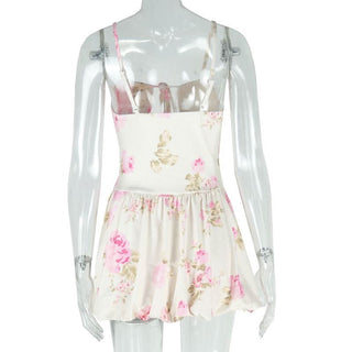 Flower print padded self tie cami mini dress