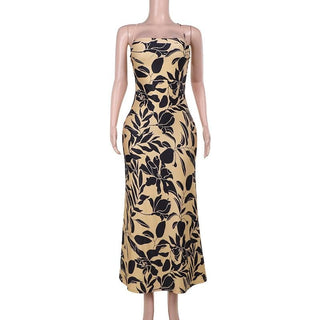 Flower print cross back backless lace up cami maxi dress