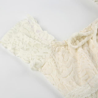 Cap sleeve square neck bowknot lace ruffle top
