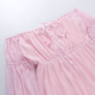 Off shoulder long flared self tie mini dress