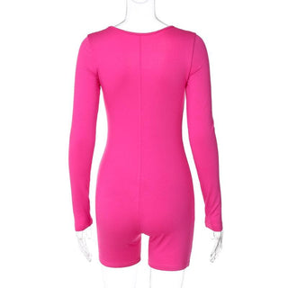 Solid u neck long sleeve romper