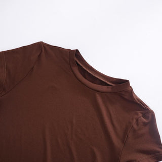 Crewneck short sleeve pleated solid mini dress- Final Sale