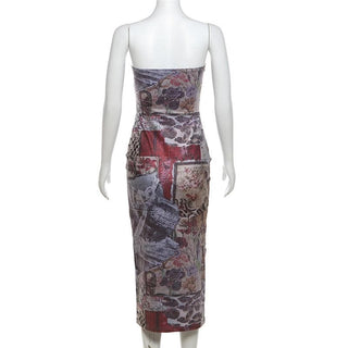 Print abstract contrast tube midi dress