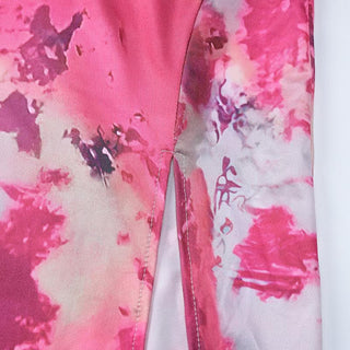 Cowl neck ruched print slit cami midi dress