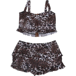 Leopard print mesh button cami short pant set