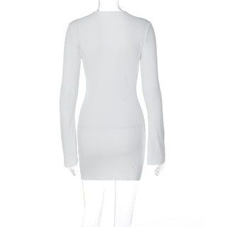 Lace up solid long sleeve ribbed self tie mini dress