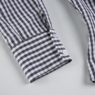 Turnover collar long sleeve button plaid top