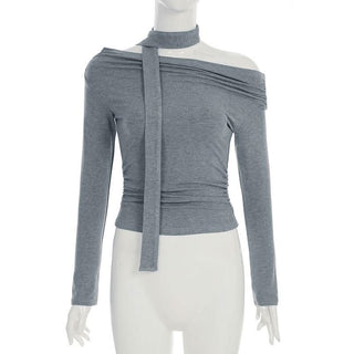 Off shoulder long sleeve ruched solid top