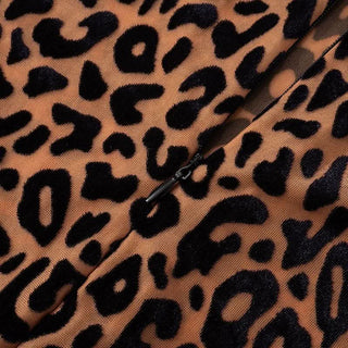 Leopard print high neck gloves zip-up jumpsuit
