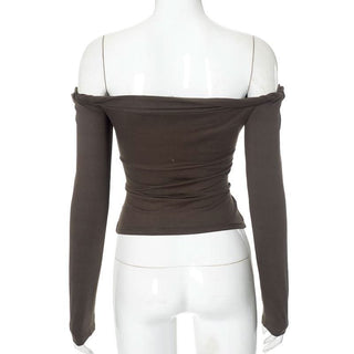 Off shoulder long sleeve backless solid top