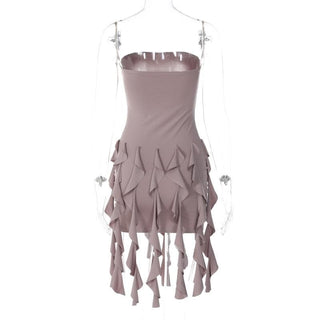 Ruffle backless sleeveless solid tube mini dress