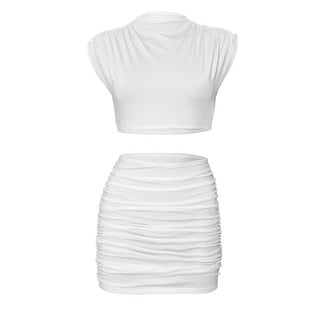 Cap sleeve ruched solid mini skirt set