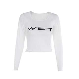 Long sleeve â€œWETâ€ print u neck top