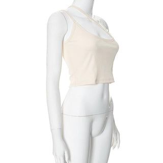 One shoulder ribbed irregular backless top