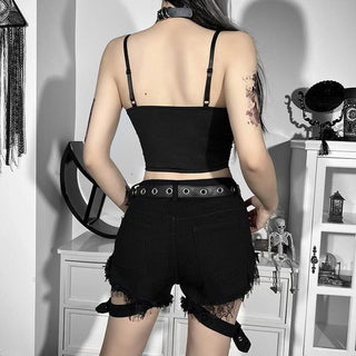 Lace v neck contrast lace up backless crop top