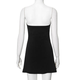 Metal applique hollow out solid tube cut out mini dress