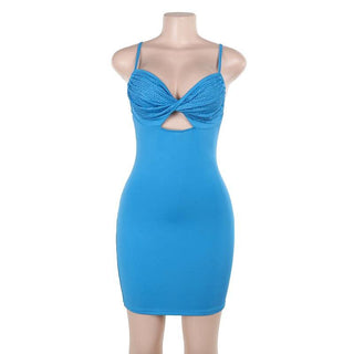 Hollow out v neck ruched backless cami cut out mini dress