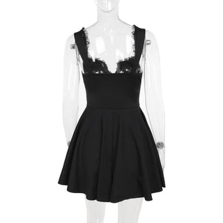 Lace hem button bowknot cami mini dress