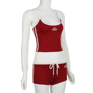 U neck embroidery cami short pant set