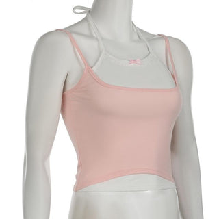 Halter bowknot patchwork cami top