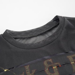 Long sleeve crewneck eagle print mesh top