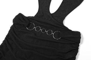 Halter ruffle o ring sheer mesh mini dress