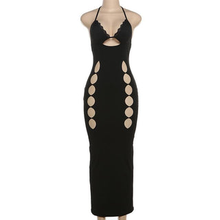Halter v neck lace hem hollow out cut out maxi dress