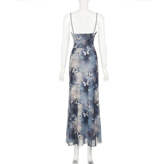 Butterfly print self tie cami maxi dress