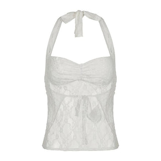 Halter lace see through ruched top