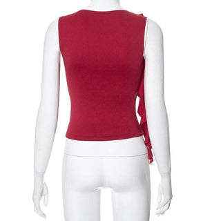 Ruffle crewneck solid irregular top