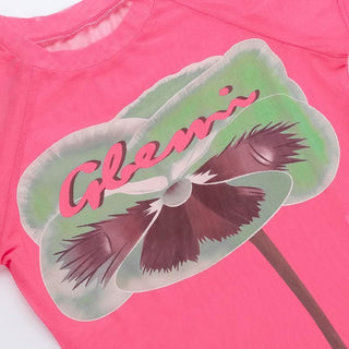 Short sleeve sheer mesh print crop top