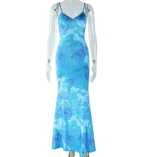 Sweetheart neck tie dye lace hem cami maxi dress