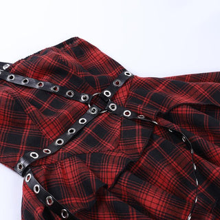Ruffle plaid zip-up irregular one shoulder backless mini dress | victorian gothic dresses